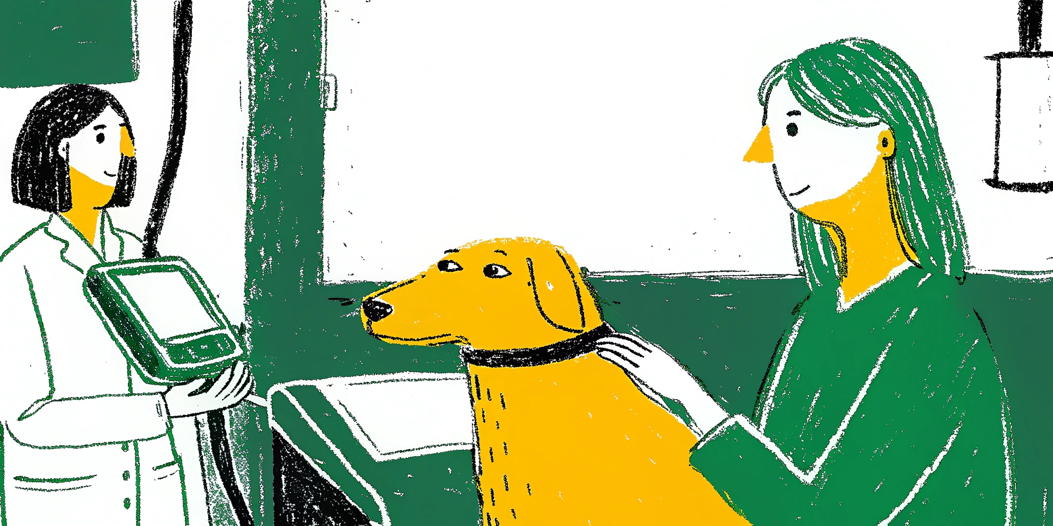 Ilustração de voluntários entregando um pet a uma nova família